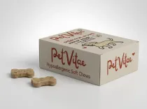 A box of Derma-Pure for smaller dogs face up with a couple of chews outside to be seen - supplement Image