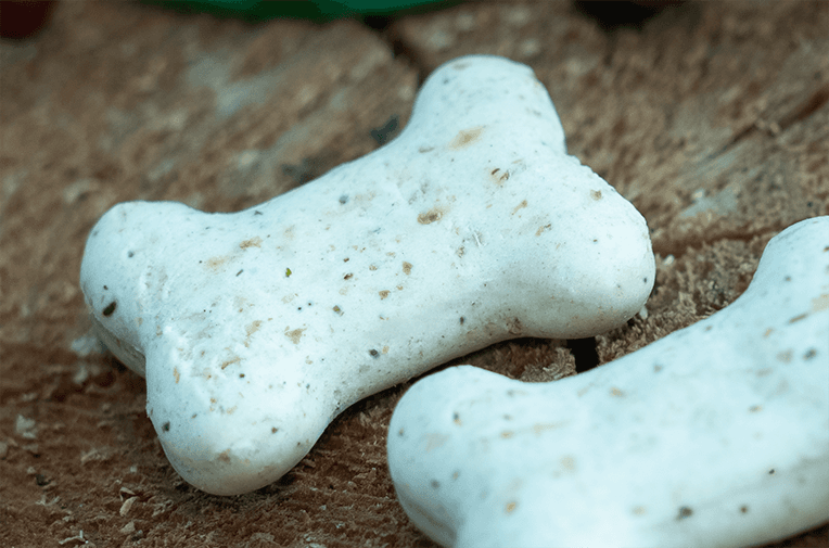 Soft Chew with raw herbal flecks Another close-up picture of a PetVitae Cold Pressed Soft Chew, with raw textures and herbal flecks suspended directly in the matrix, not a highly processed paste.