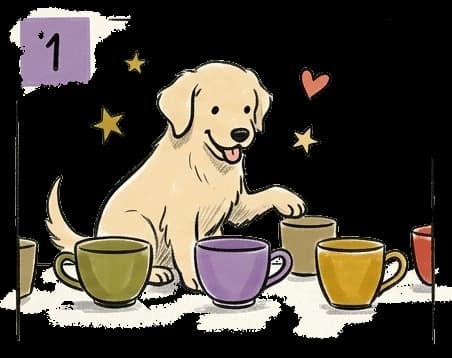 a happy puppy selects a product